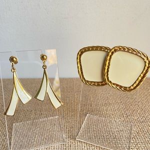 Avon cream enamel pierced post earrings in goldtone set of two pairs